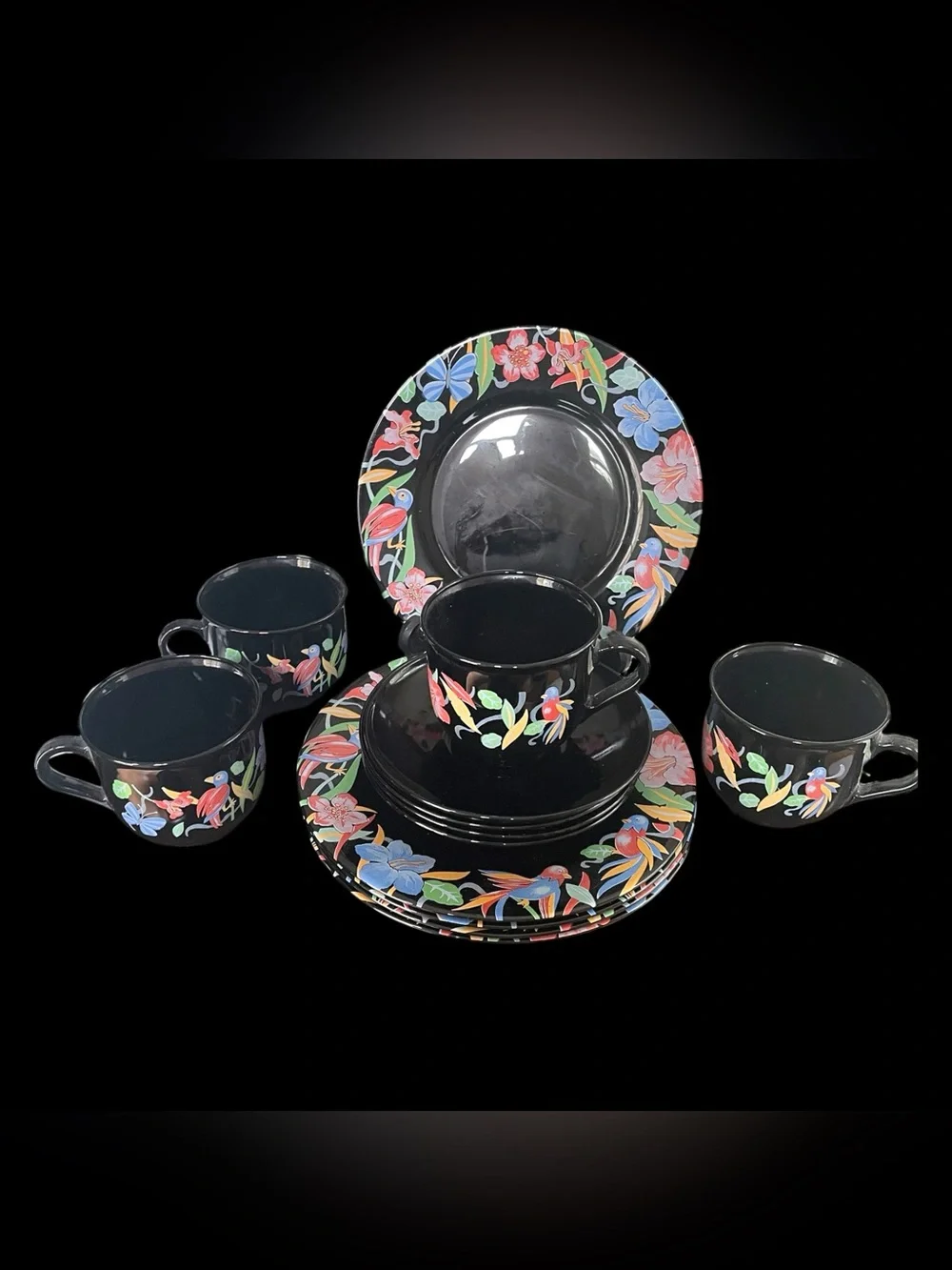 Vintage 80’s  ARCOROC FRANCE “Oiseaux Tropical” Pattern Luncheon/ Dessert set